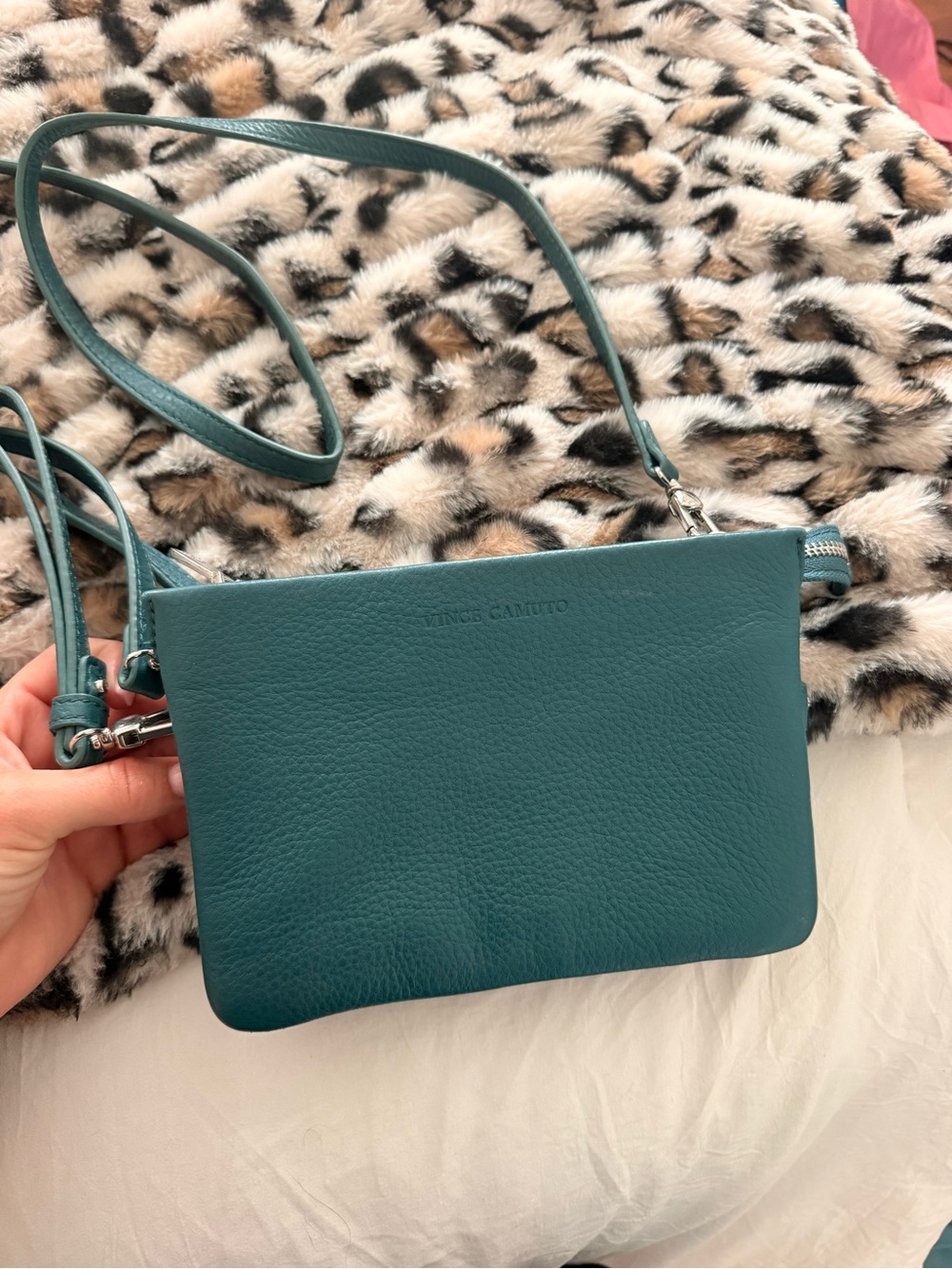 Vince Camuto Teal Leather Crossbody Pouch